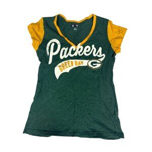 Green Bay Packers Womens XL Green NFL Team Apparel V Neck Short Sleeve T Shirt